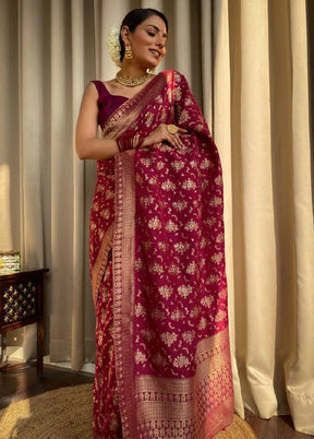 Maroon Banarasi Silk Saree With Blouse Piece