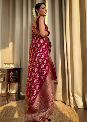 Maroon Banarasi Silk Saree With Blouse Piece