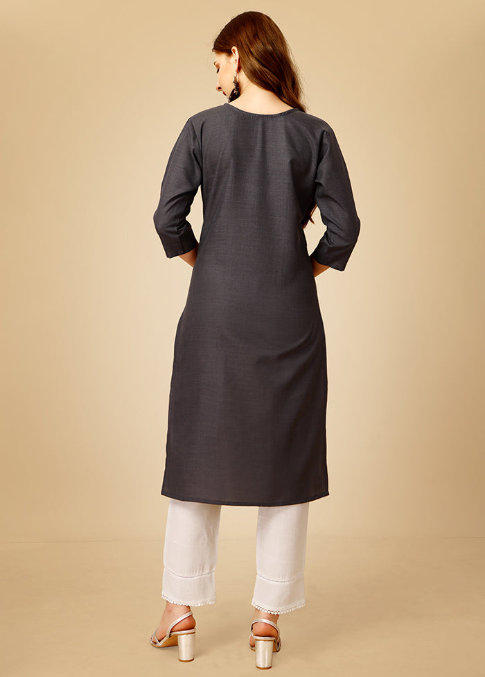 2 Pc Grey Readymade Cotton Kurti Set