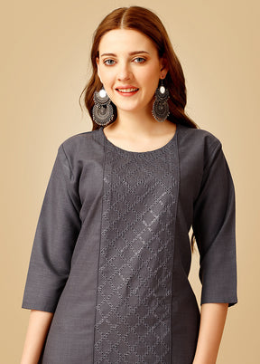 2 Pc Grey Readymade Cotton Kurti Set