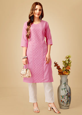 2 Pc Pink Readymade Cotton Kurti Set