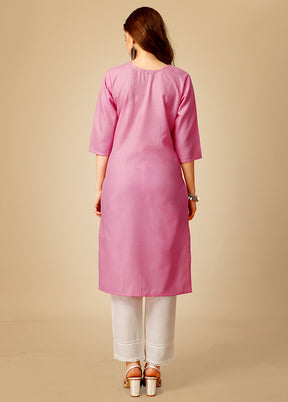 2 Pc Pink Readymade Cotton Kurti Set