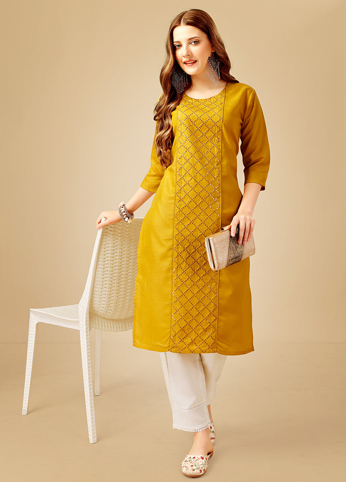 2 Pc Yellow Readymade Cotton Kurti Set