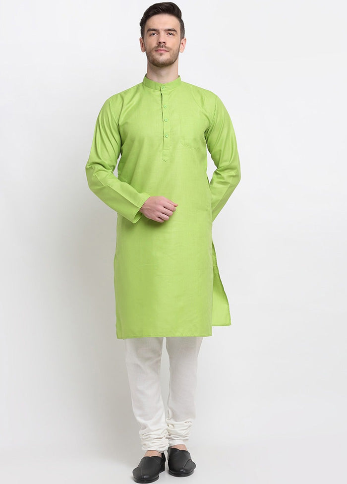 Light Green Cotton Kurta And Pajama Set