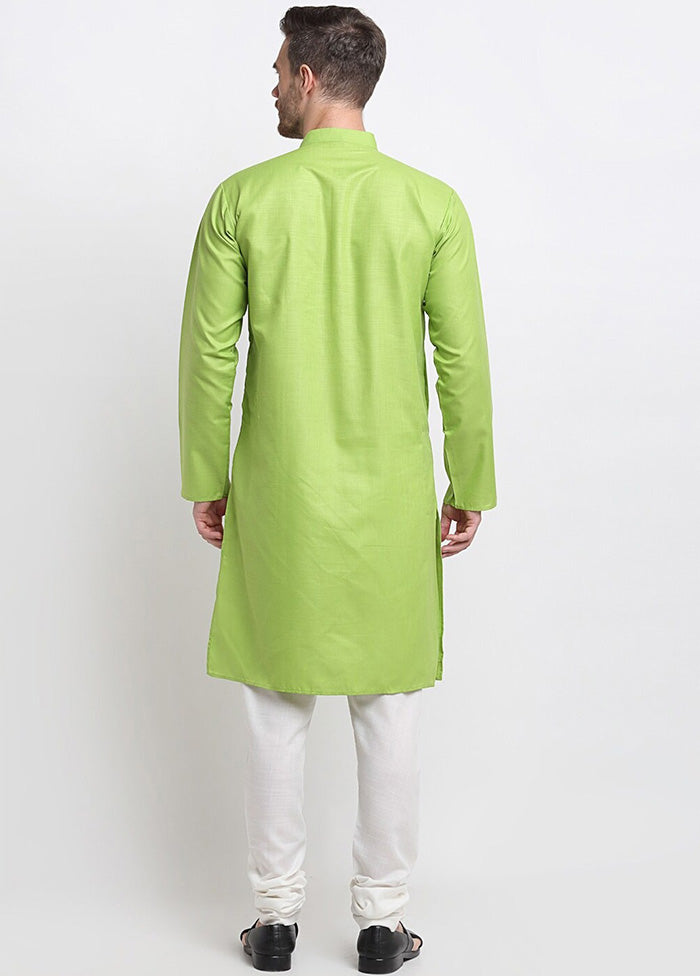 Light Green Cotton Kurta And Pajama Set