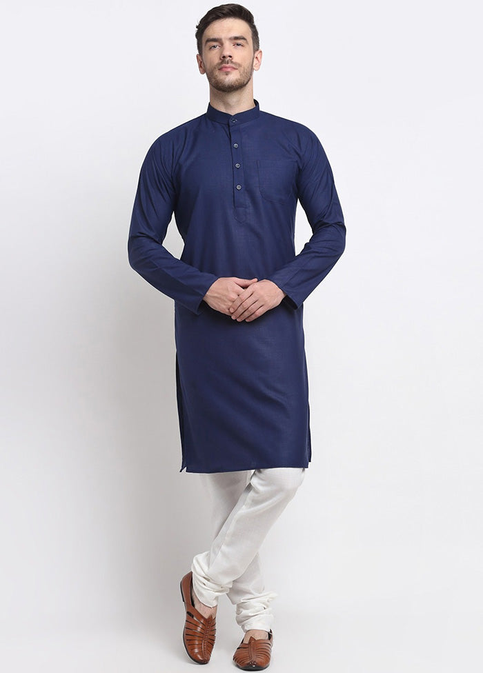 Navy Blue Cotton Kurta And Pajama Set