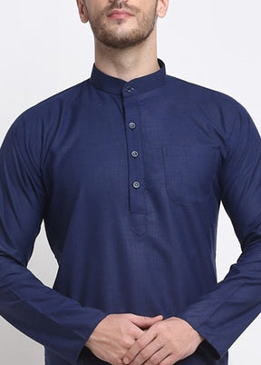 Navy Blue Cotton Kurta And Pajama Set