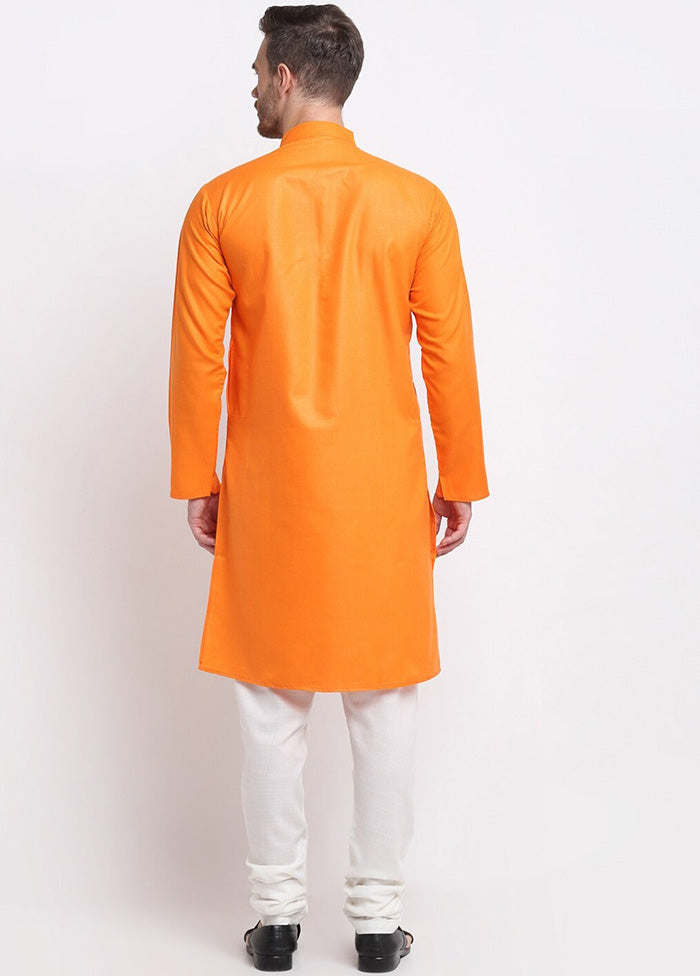 Orange Cotton Kurta And Pajama Set