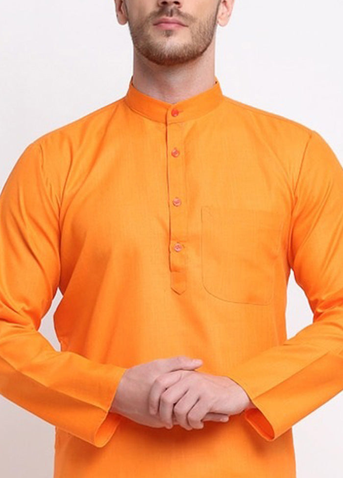 Orange Cotton Kurta And Pajama Set