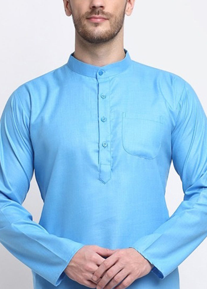 Sky Blue Cotton Kurta And Pajama Set