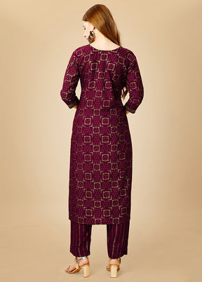 2 Pc Burgundy Readymade Rayon Kurti Set