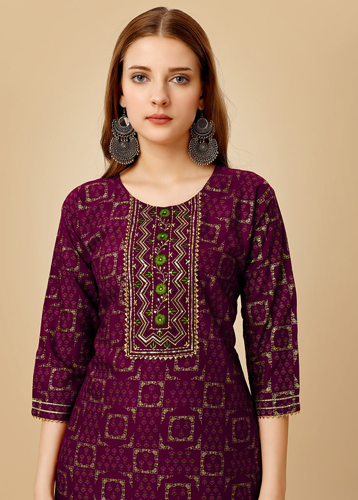 2 Pc Burgundy Readymade Rayon Kurti Set