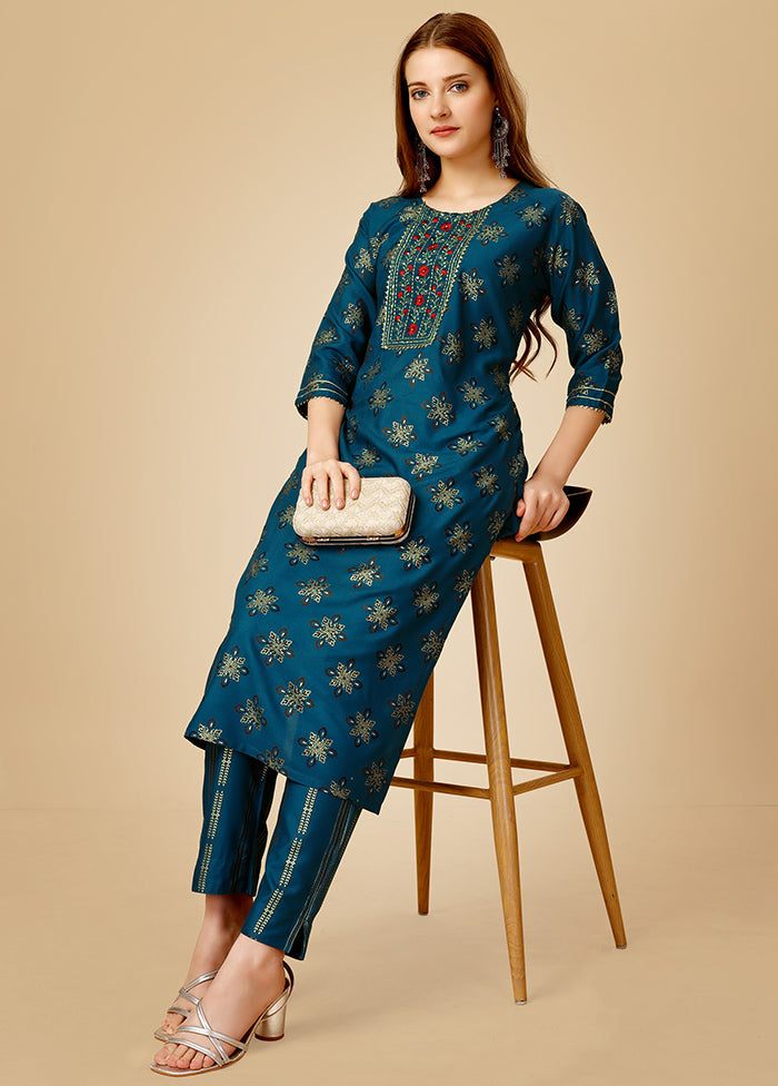 2 Pc Teal Readymade Rayon Kurti Set