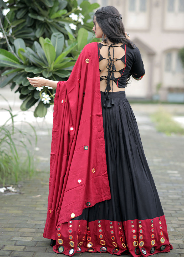 3 Pc Black Rayon Readymade Lehenga Set