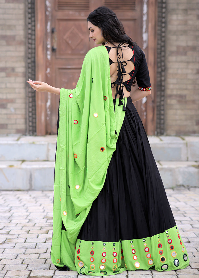 3 Pc Black Rayon Readymade Lehenga Set