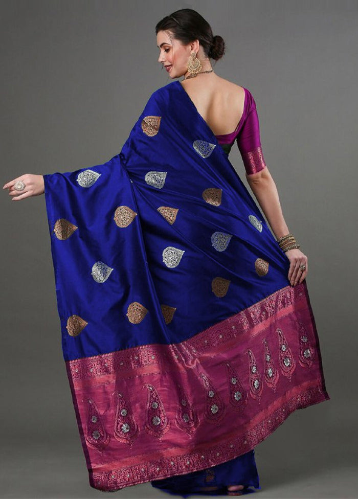 Royal Blue Banarasi Silk Saree With Blouse Piece