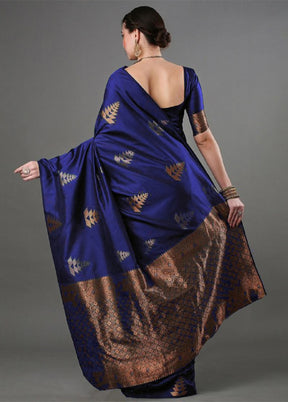 Royal Blue Banarasi Silk Saree With Blouse Piece