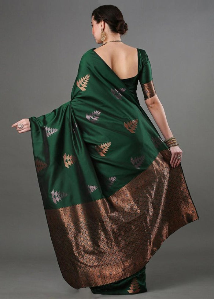 Green Banarasi Silk Saree With Blouse Piece