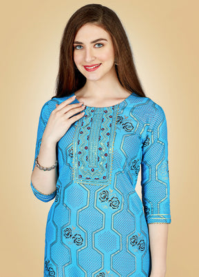 2 Pc Sky Blue Readymade Rayon Kurti Set