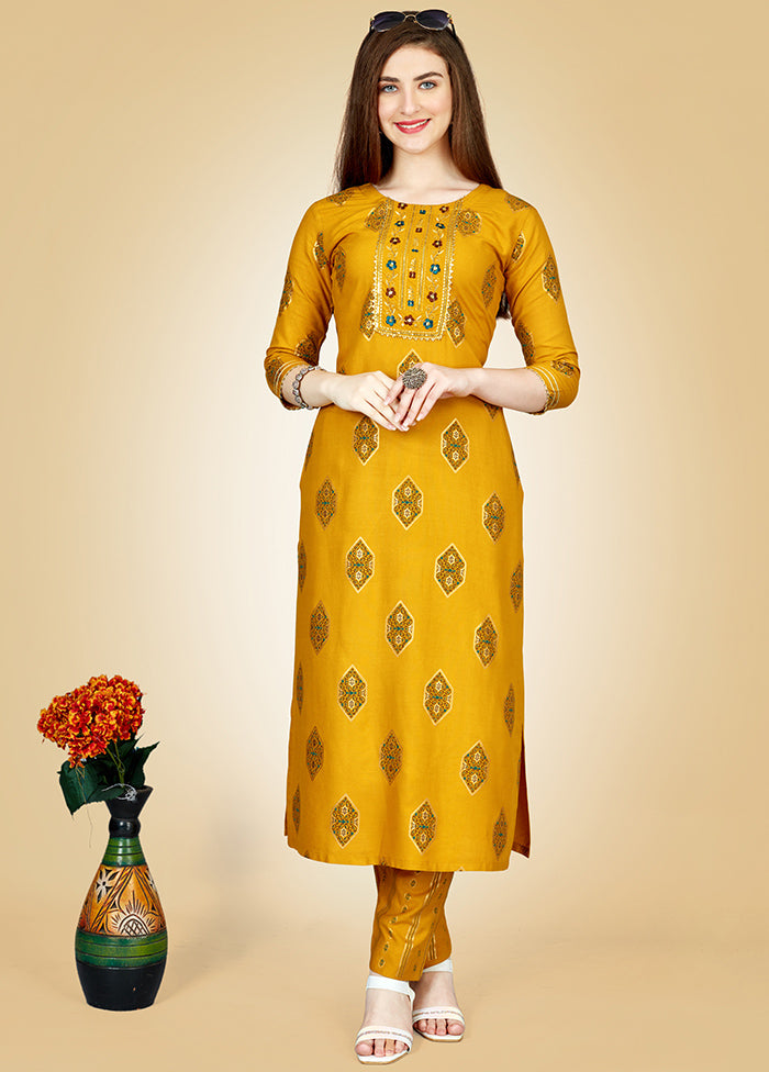 2 Pc Yellow Readymade Rayon Kurti Set