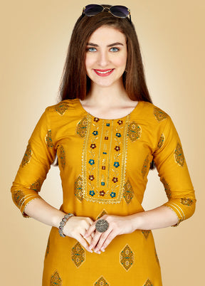 2 Pc Yellow Readymade Rayon Kurti Set