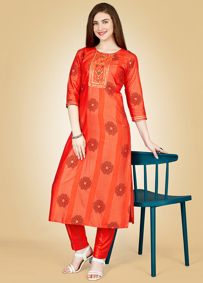 2 Pc Orange Readymade Rayon Kurti Set