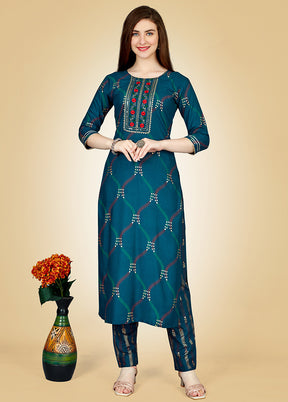 2 Pc Teal Readymade Rayon Kurti Set