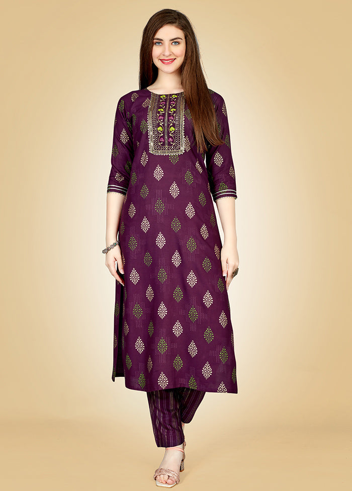 2 Pc Wine Readymade Rayon Kurti Set