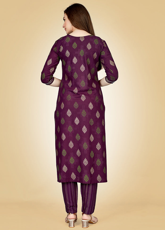 2 Pc Wine Readymade Rayon Kurti Set