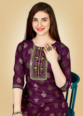 2 Pc Wine Readymade Rayon Kurti Set