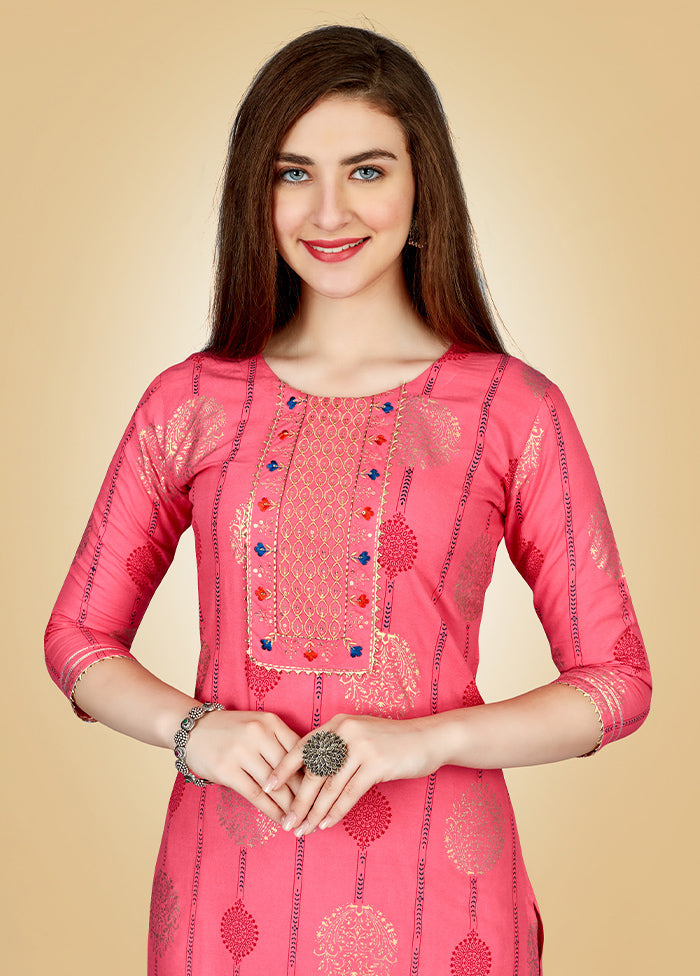 2 Pc Pink Readymade Rayon Kurti Set