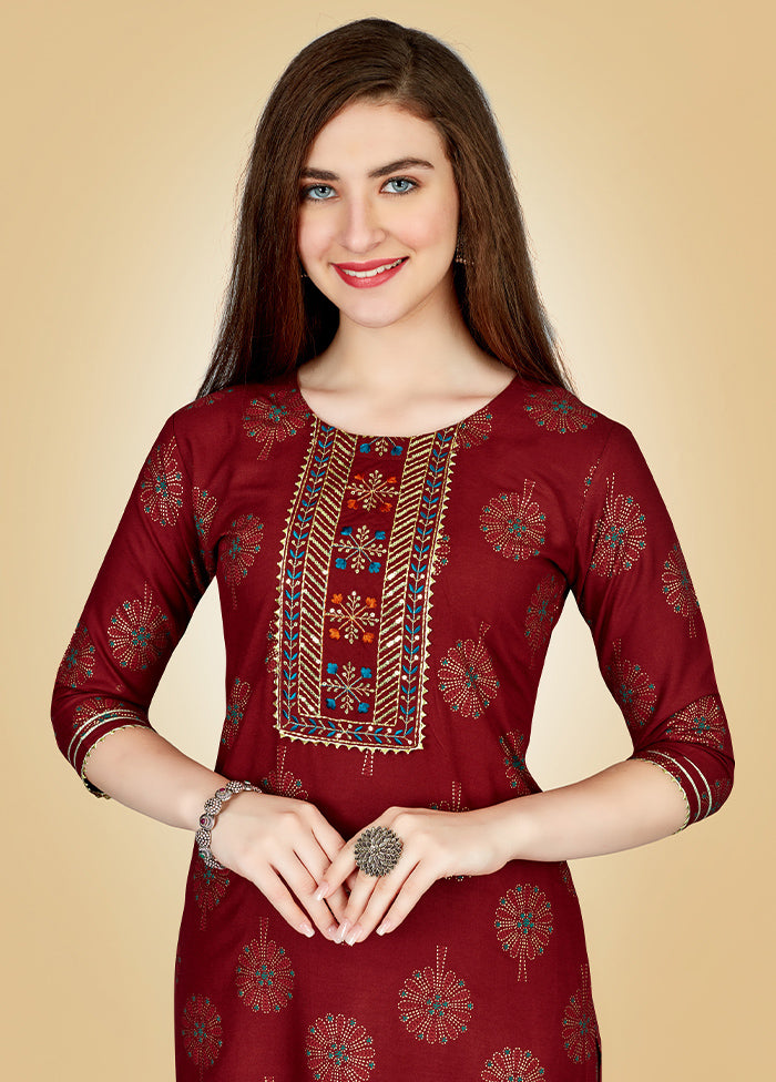 2 Pc Maroon Readymade Rayon Kurti Set