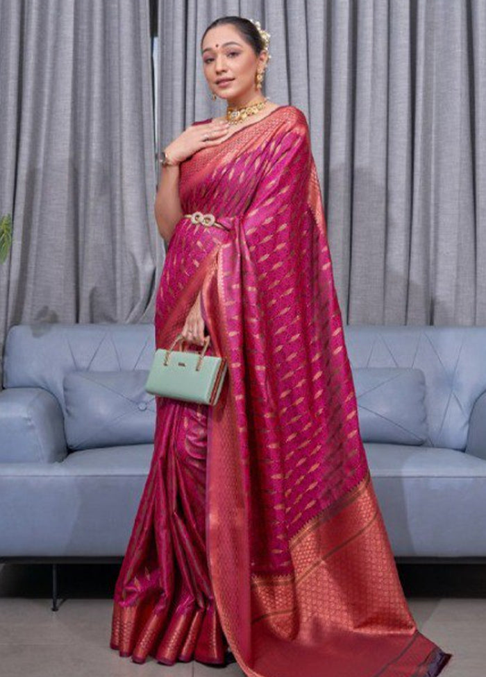 Pink Banarasi Silk Saree With Blouse Piece