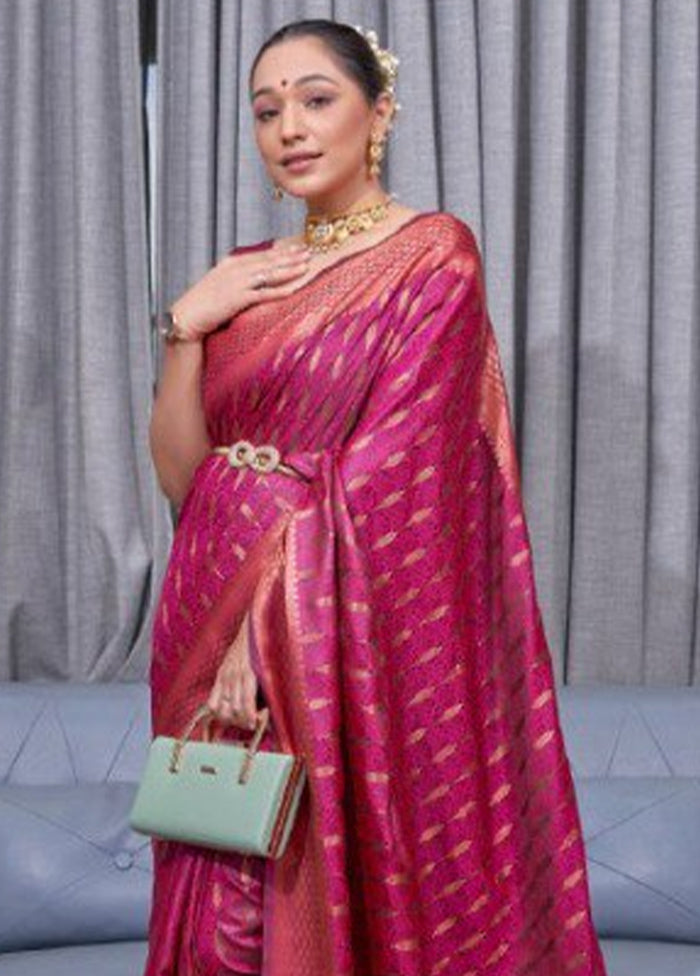 Pink Banarasi Silk Saree With Blouse Piece