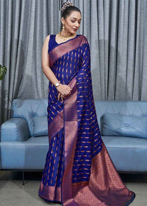 Royal Blue Banarasi Silk Saree With Blouse Piece