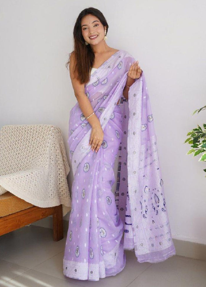 Lavender Cotton Saree With Blouse Piece