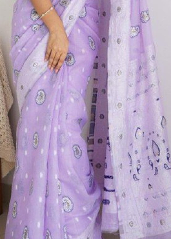 Lavender Cotton Saree With Blouse Piece