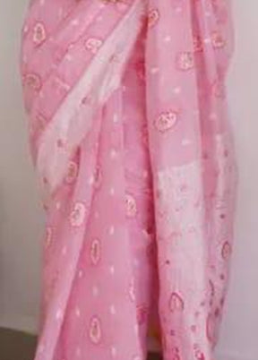 Light Pink Cotton Saree With Blouse Piece