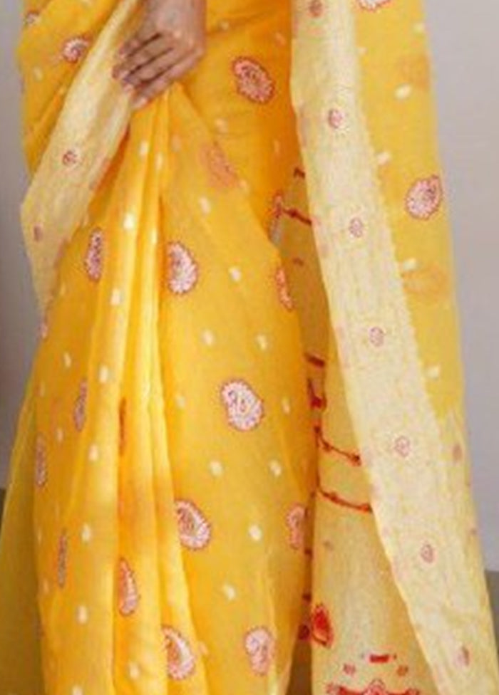 Yellow Cotton Saree With Blouse Piece