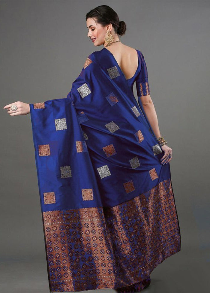 Blue Banarasi Silk Saree With Blouse Piece