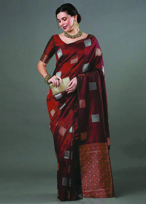 Maroon Banarasi Silk Saree With Blouse Piece