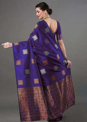 Purple Banarasi Silk Saree With Blouse Piece