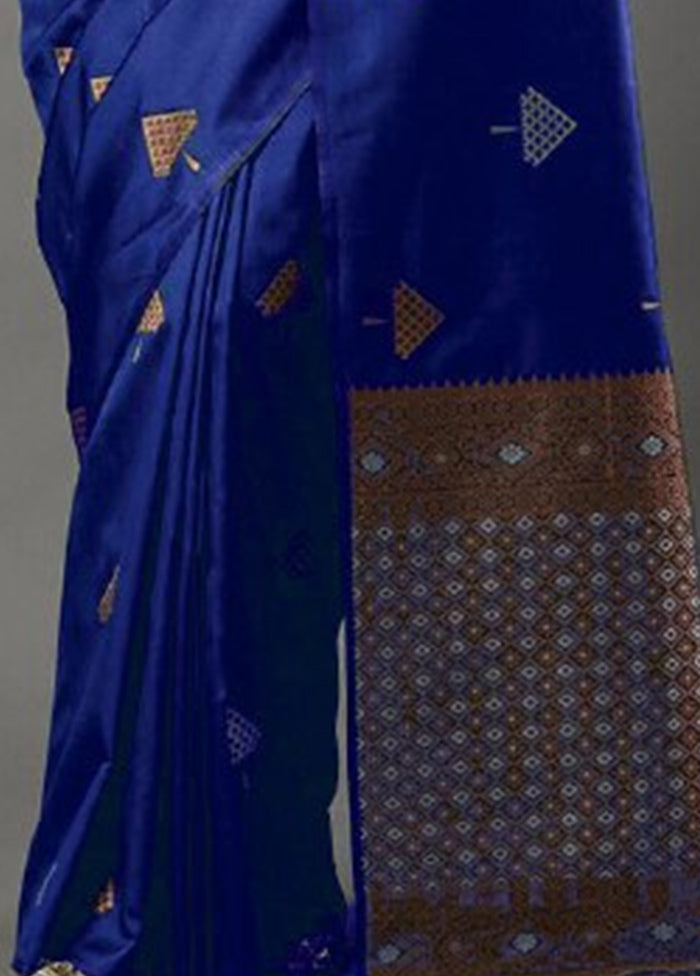 Blue Banarasi Silk Saree With Blouse Piece