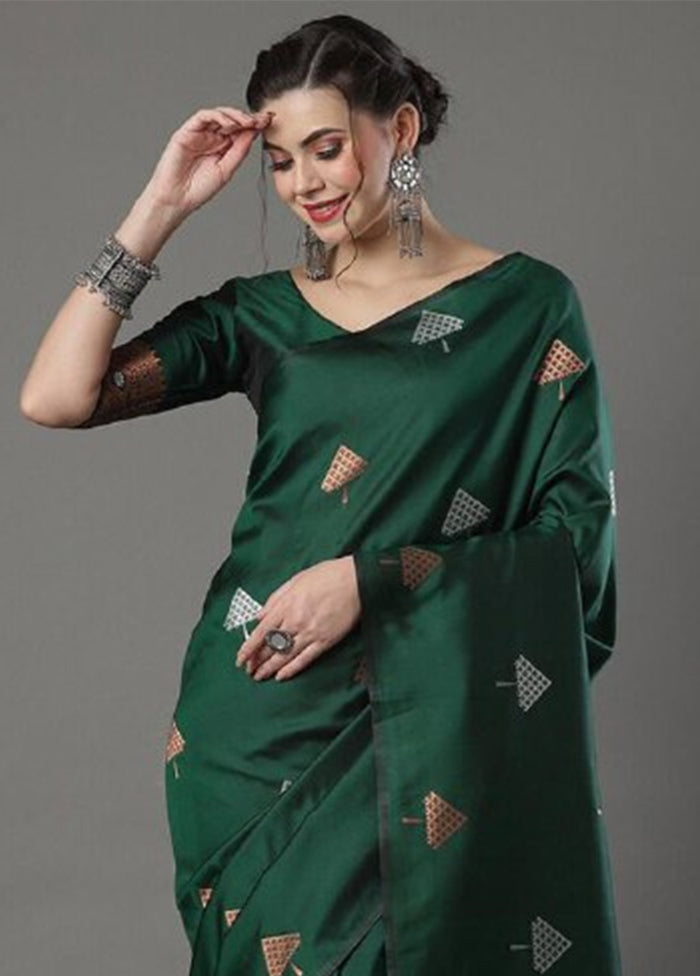 Green Banarasi Silk Saree With Blouse Piece