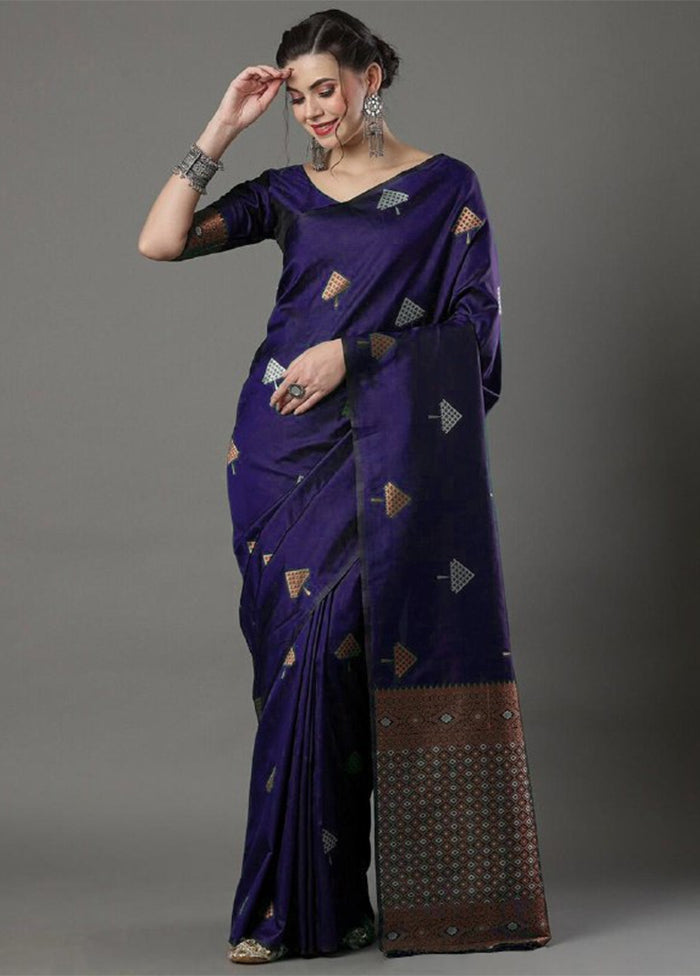 Purple Banarasi Silk Saree With Blouse Piece