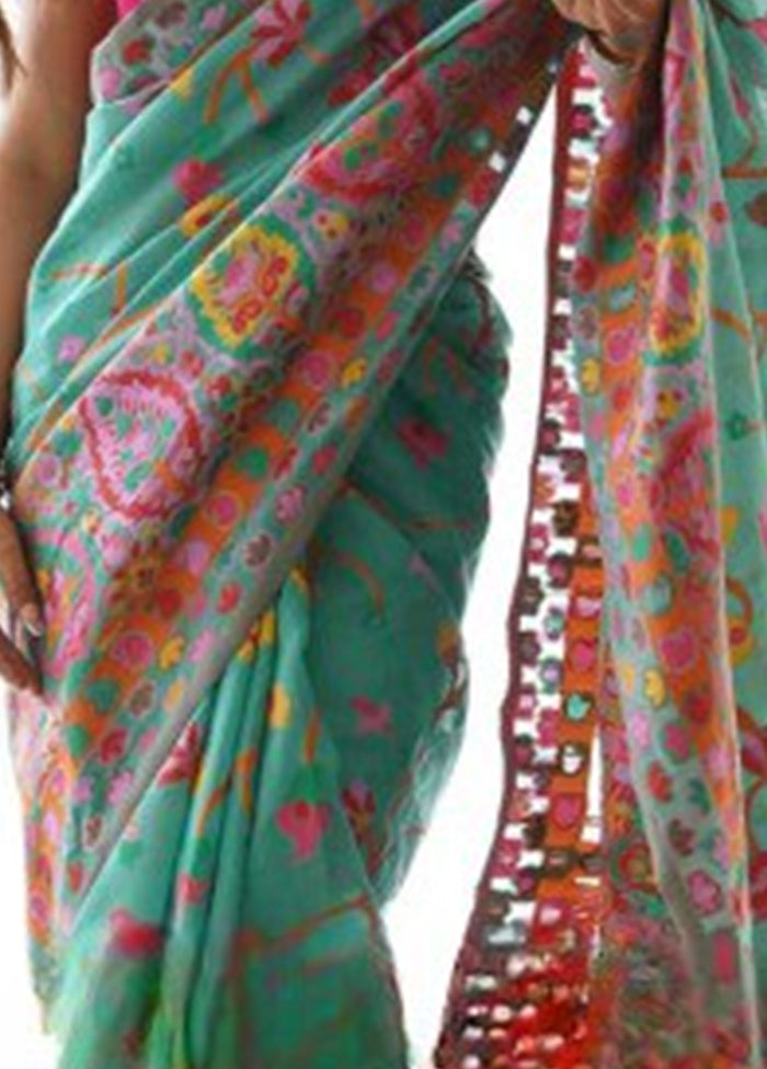 Green Banarasi Silk Saree With Blouse Piece