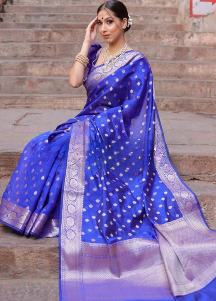 Royal Blue Banarasi Silk Saree With Blouse Piece