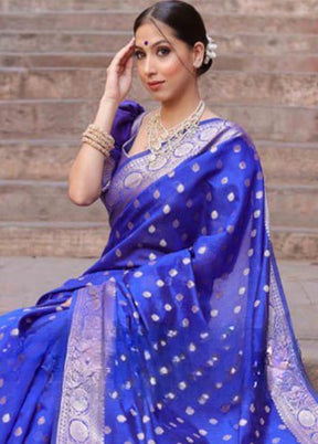 Royal Blue Banarasi Silk Saree With Blouse Piece