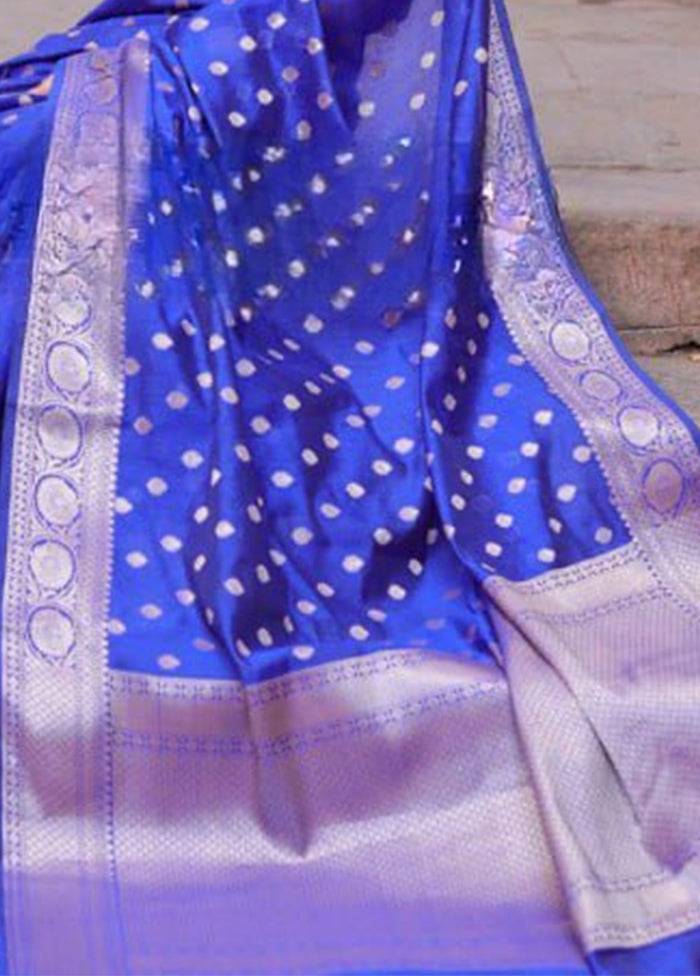 Royal Blue Banarasi Silk Saree With Blouse Piece