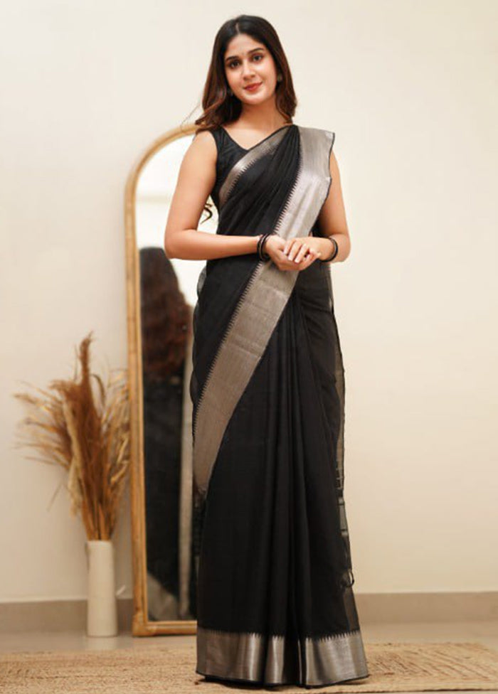 Black Banarasi Silk Saree With Blouse Piece